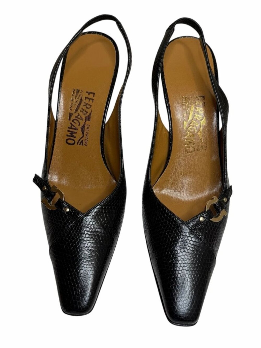 Salvatore Ferragamo Pimpa Embossed Leather Slingback Pumps